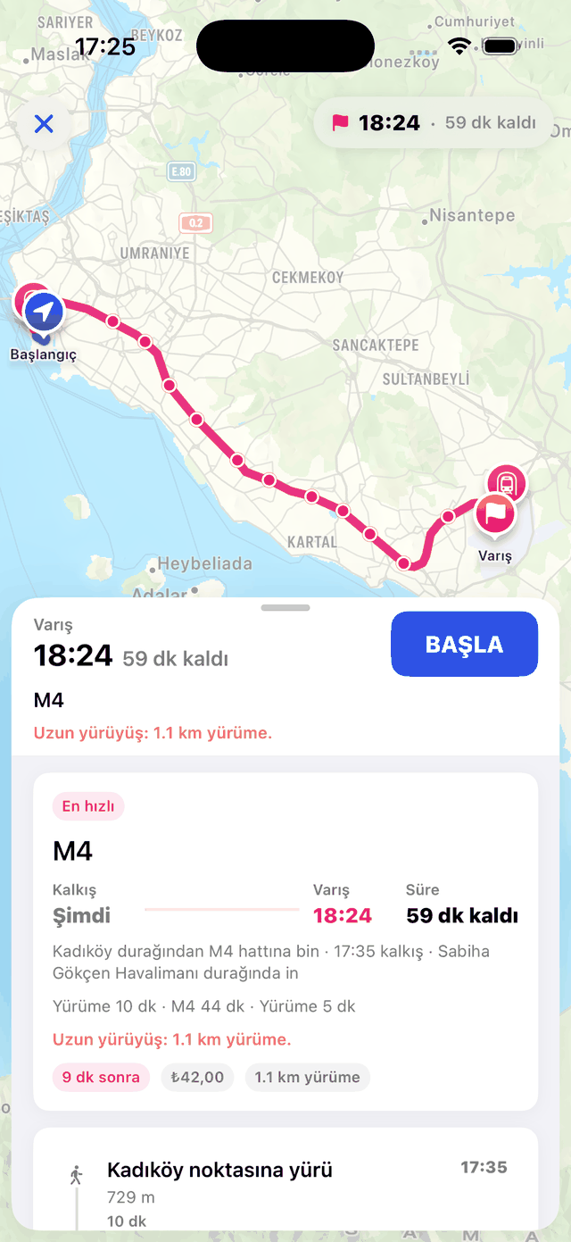 MetroFlow ekranı: İneceğin durağa geri sayım
