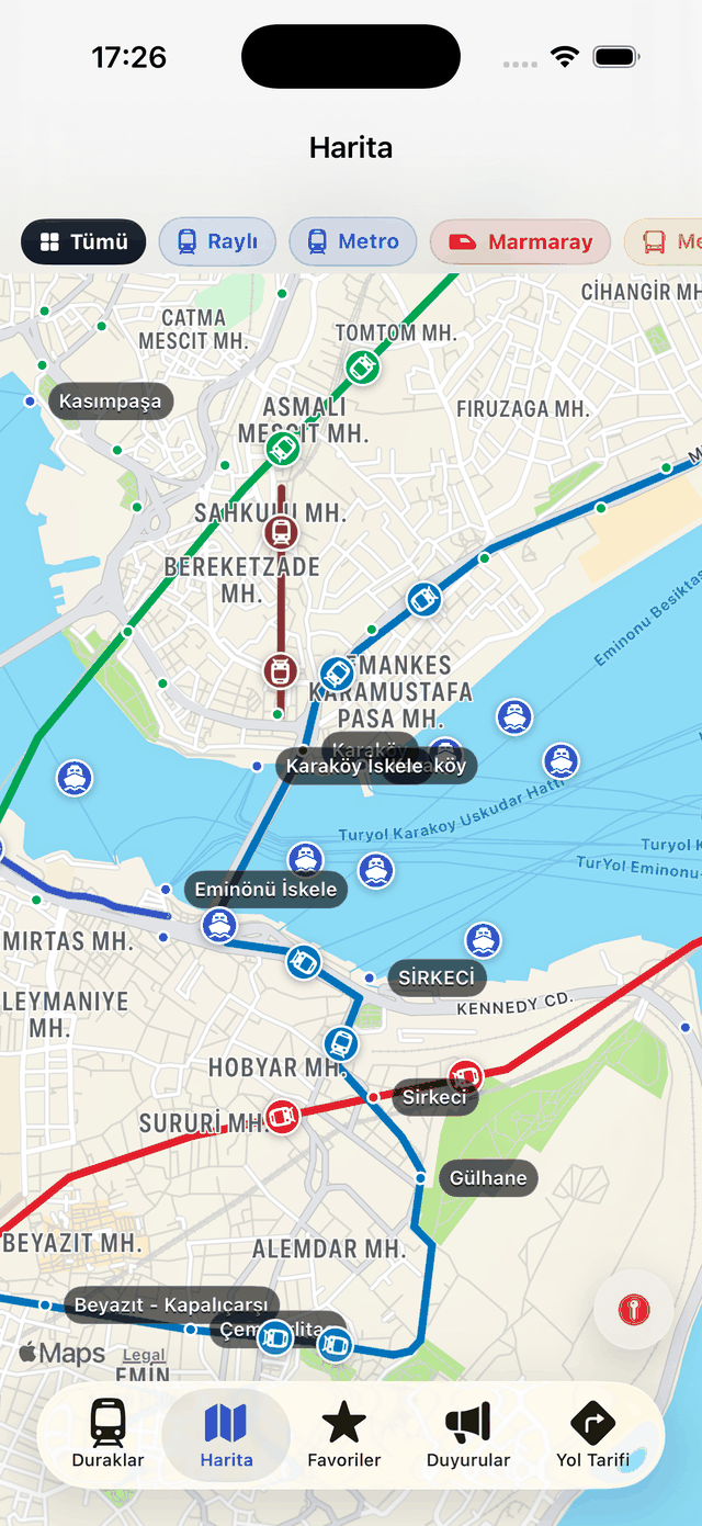MetroFlow ekranı: Bütün ağ cebinde, internetsiz